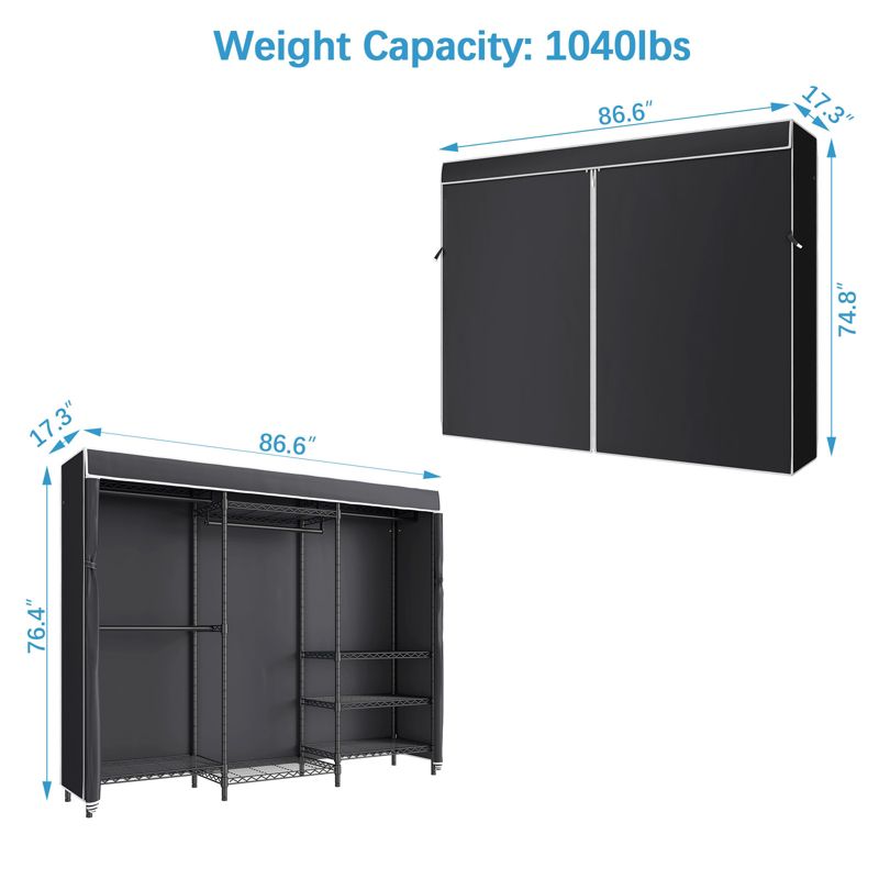 Vipek V5c Plus Covered Clothes Rack Portable Wardrobe Closet With Cover, Black Metal Clothing Rack With Cover, 4 of 11