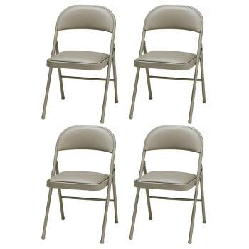 MECO Sudden Comfort Deluxe Chicory Lace Vinyl Padded Folding Chair with Steel Frame and Contoured Backrest for Indoor Outdoor Use, (Set of 4)