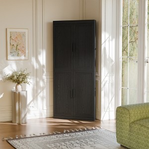 Wooakway Tall Wood Storage Cabinet Pantry Organizer with 4 Adjustable Shelves Doors Decorative Storage Cabinet Natural Wood/Black/Light Walnut/White - 1 of 4