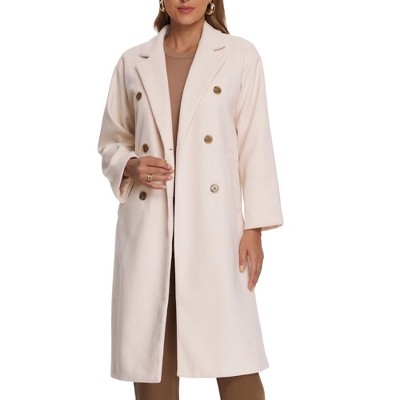 Allegra K Women's Winter Notched Lapel Outwear Double Breasted Long Pea Coat