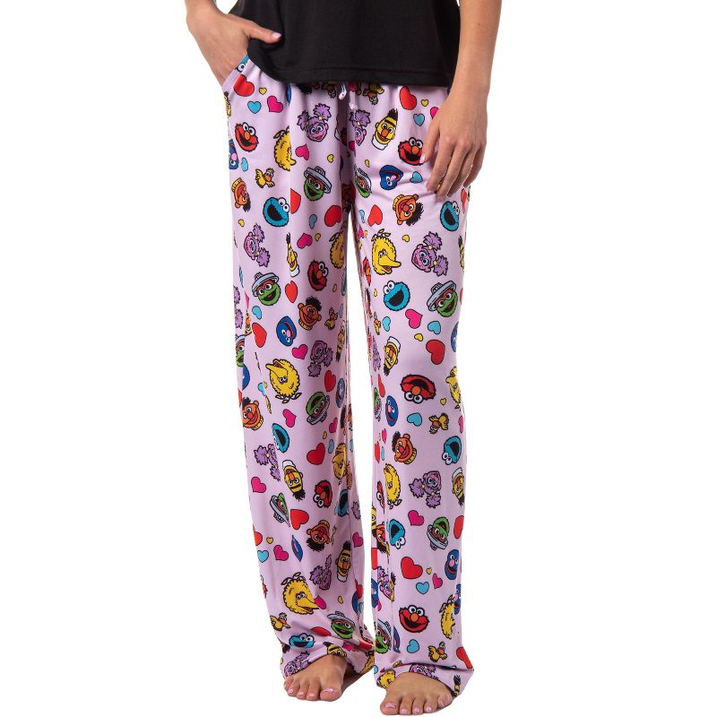 Sesame Street Women's Character Heart Heads Elmo Sleep Pajama Pants Pink, 1 of 5