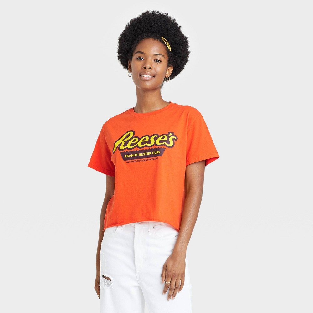 Women's Halloween Reese's Cropped Short Sleeve Graphic T-Shirt - Orange XS
