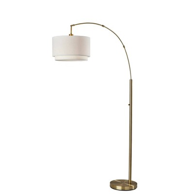 Adesso Brinkley Arc Lamp Brass: ETL Listed, 73.5" Height, 45" Depth, Cotton Drum Shade