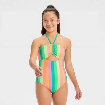 Girls' Free Spirit Striped One Piece Swimsuit - art class™