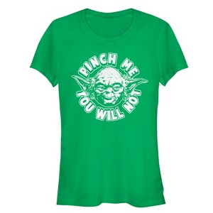Juniors Womens Star Wars St. Patrick's Day Yoda Pinch Me Not T-Shirt - 1 of 3
