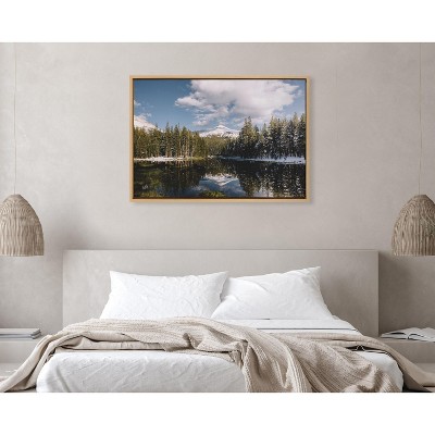 Natural Framed Mountain Reflection Landscape Canvas Print, 23x33