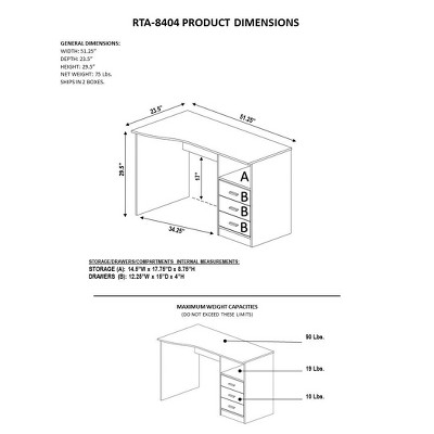 Espresso Gray 51" Wood Desk with 3 Drawers and Shelf