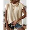 Womens Summer Cap Sleeve Tops Trendy Casual Crew Neck Knit Lightweight Sweater Pullover Top - 2 of 4