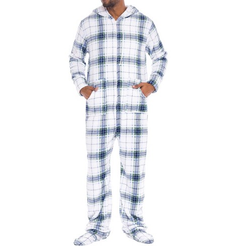 Men's Warm Fleece One Piece Hooded Footed Zipper Pajamas Set, Soft Adult  Onesie Footie With Hood For Winter : Target