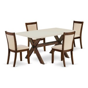 HomeStock 5-Piece Distressed Jacobean Finish Solid Wood Top Dining Table with 4-Upholstered Chairs - 1 of 4