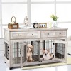Dog Crate Furniture for 2 Dogs,Large Dog Crate Furniture,58 Inch 2 in 1 Wooden End Table with 5 Doors & Storage Drawers - 3 of 4