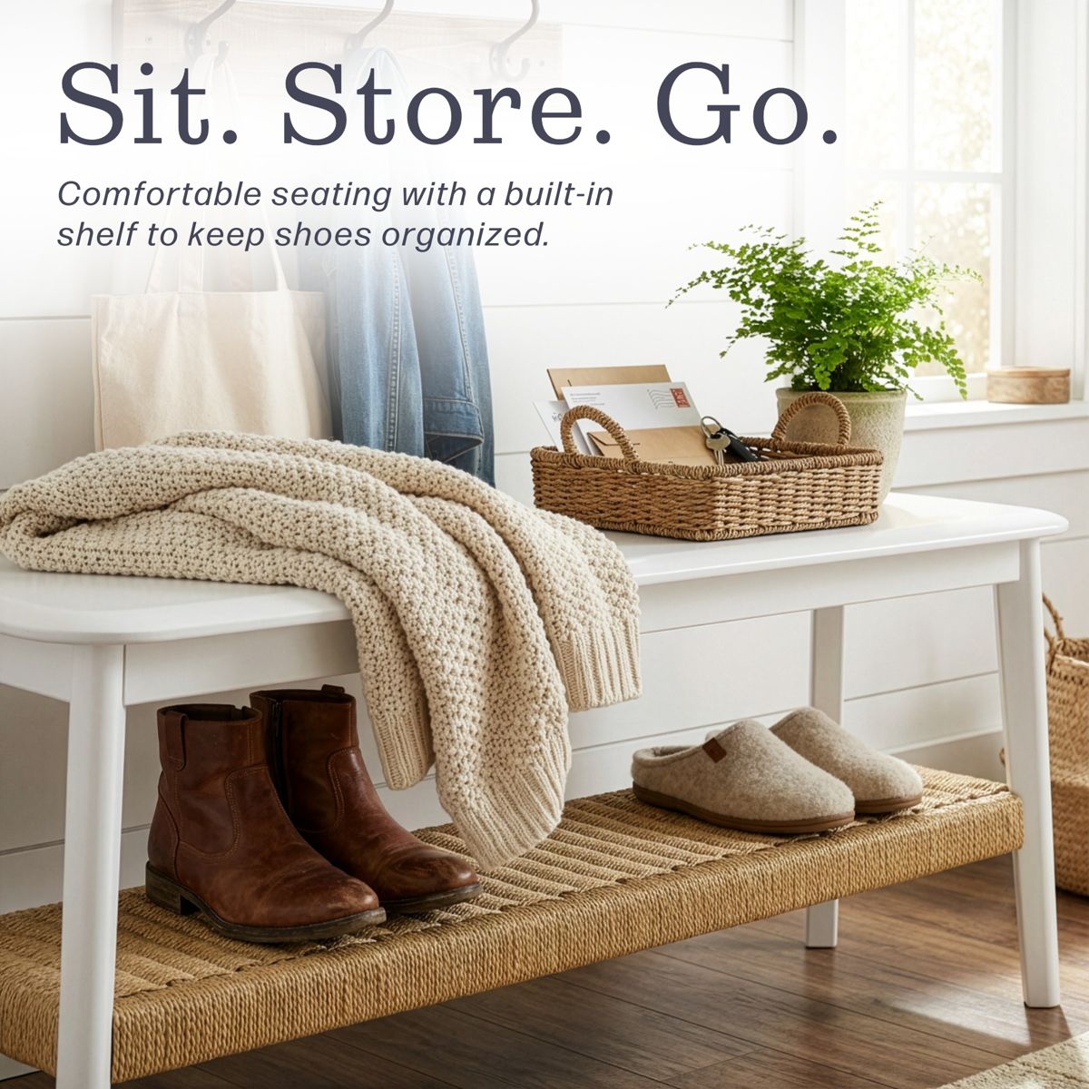 Alaterre Furniture Calais Entryway Bench, White - thumbnail 3