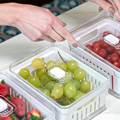 OU Fridge Organizer Bins with Drain Baskets & Vented Lids, Clear Stackable Refrigerator Storage Container, Produce Kitchen Storage Bin, BPA Free — фото 3