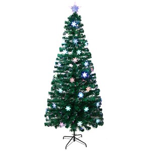 Northlight Pre-Lit Fiber Optic Snowflake Artificial Christmas Tree - 7' - Multi LED Lights - 1 of 4