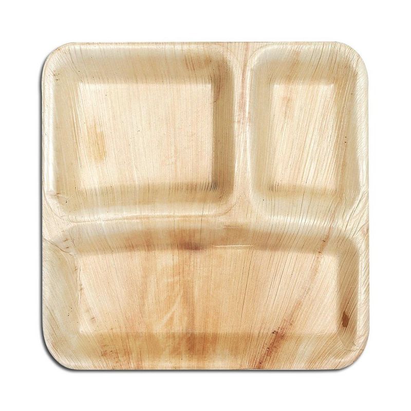Smarty Had A Party 10" Square Palm Leaf 3-Partition Eco Friendly Disposable Dinner Plates (100 Plates), 1 of 10