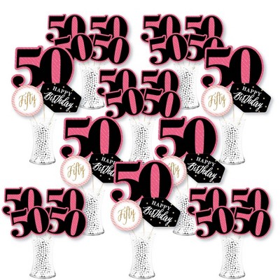 Big Dot of Happiness Chic 50th Birthday - Pink, Black and Gold - Birthday Party Centerpiece Sticks - Showstopper Table Toppers - 35 Pieces