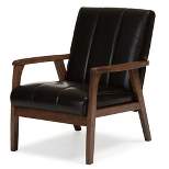 Nikko Mid - Century Modern Scandinavian Style Faux Leather Wooden Lounge Chair - Dark Brown - Baxton Studio