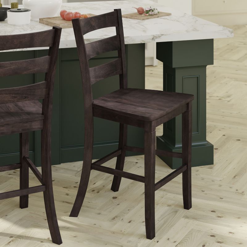 Emma and Oliver Set of 2 Classic Wood Dining Stool with Ladderback Design, 4 of 11