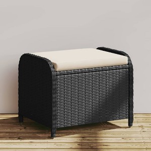 vidaXL Patio Stool with Cushion Black 22.8"x18.1"x18.1" Poly Rattan - 1 of 4