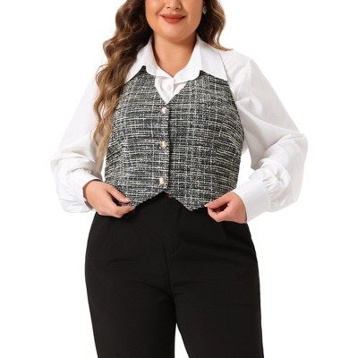 Agnes Orinda Women's Plus Size Retro V-Neck Halter Button Down Fashion Tweed Suit Vests