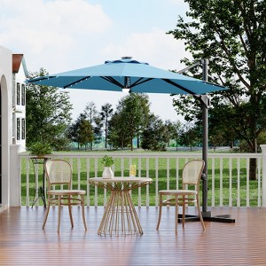 10FT Cantilever Umbrella w/ Solar Lights, 360° Rotation & Tilt, Easy Crank, UV Protection for Pool, Deck, Backyard - 1 of 4