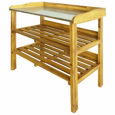 vidaXL Potting Bench Natural wood color Solid acacia wood with zinc liner
