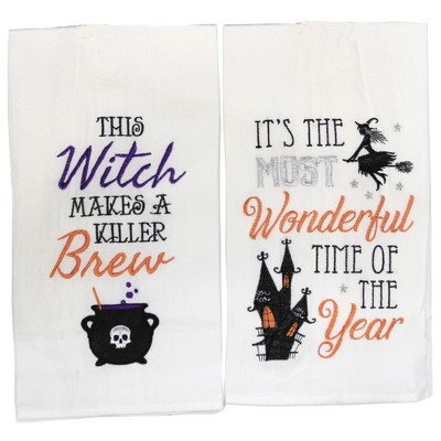 Decorative Towel 27.0" Flying Witch And Her Brew Towel Kitchen Decor Halloween  -  Kitchen Towel