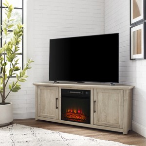 HomeStock 11 in. Freestanding Wood Smart Electric Fireplace TV Stand in White for elegant storage unit organization - 1 of 4