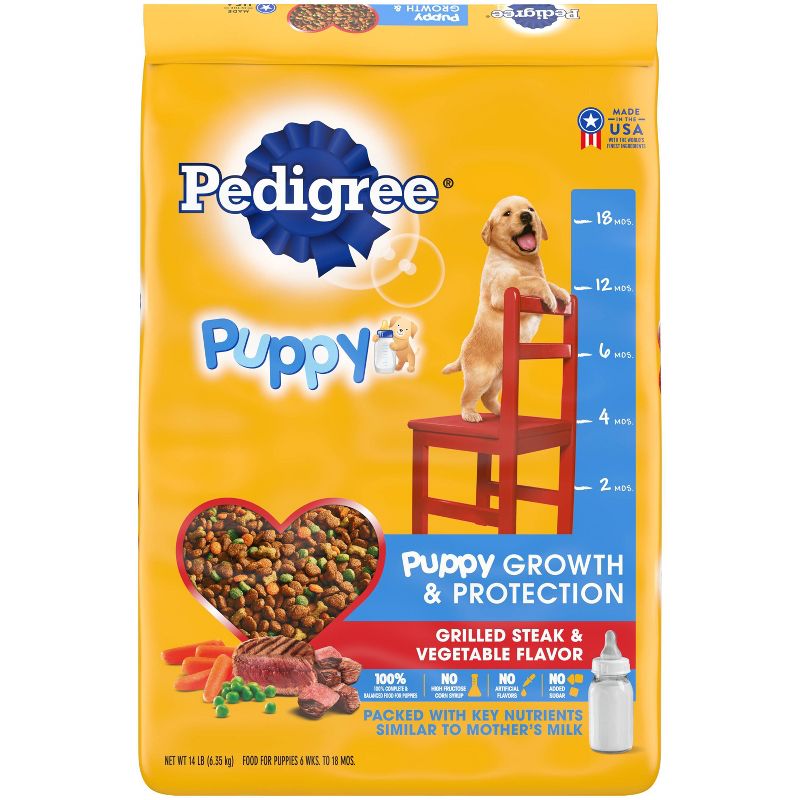 Pedigree Grilled Beef Steak &#38; Vegetable Flavor Puppy Growth &#38; Protection Complete &#38; Balanced Dry Dog Food - 14lbs, 1 of 8