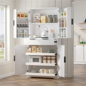 LunaLulinlk 72" Fluted Kitchen Pantry Cabinet with 3 Keyboard Drawers & 6 Door Shelves Adjustable, White - 1 of 4