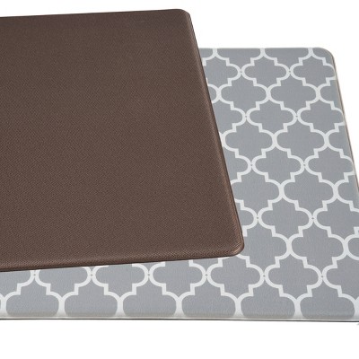 Gray and White PVC Modern Trellis Anti-Fatigue Mat 18" x 47"