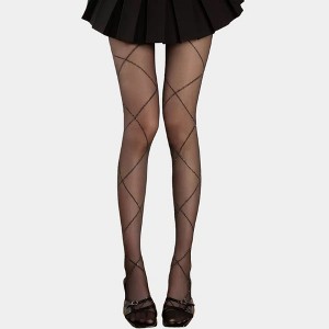 Anna-Kaci Crisscross Pattern Sheer Tights with Soft Stretch Fit and Delicate Allover Line Design for Stylish Everyday Legwear - 1 of 4