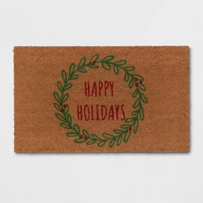 1'6"x2'6" Happy Holidays Wreath Door Mat Green - Wondershop™