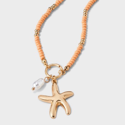 Seedbead Starfish Charm Pendant Necklace - A New Day™ Peach Orange