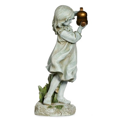 Gray Resin Girl with Bronze Watering Can Garden Statue