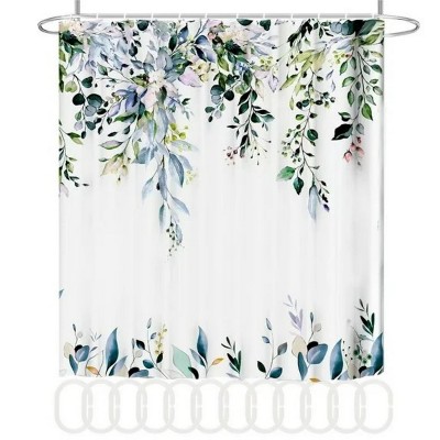 LunaLulinlk Blue Green Eucalyptus Fabric Shower Curtain