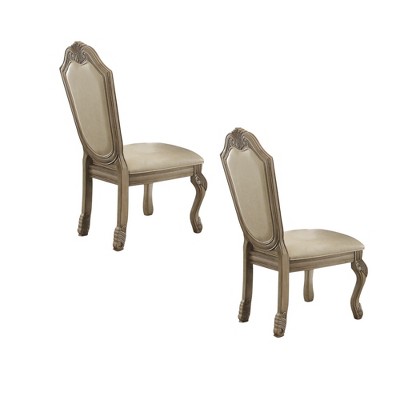 HomeRoots Set of Two Antiqued White Upholstered Faux Leather Dining Side Chairs