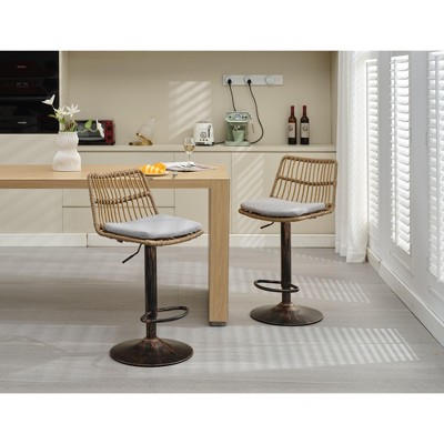 NicBex Set of 2 Bar Stools for Kitchen Island,Rattan Counter Bar Stools with Footrest,Bar Chairs for Dining Rooms,Kitchens Islands
