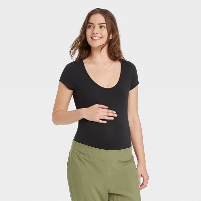 The Nines by HATCH™ Maternity Cap Sleeve U-Neck Bodysuit Black S