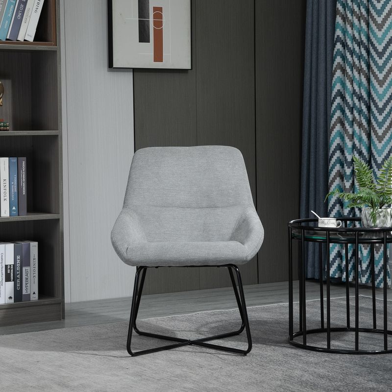 HOMCOM Modern Accent Chair Leisure Fabric Mid Back Chair Livingroom Funiture with X-Shaped Metal Frame and Curved Back, 2 of 8