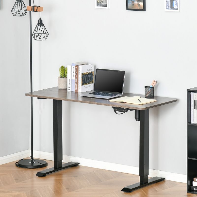 Vinsetto Electric Height Adjustable Standing Desk with 48" Desktop, 4 Memory Button Control and Anti-Collision System, Teak/Black, 2 of 7
