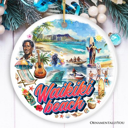 Waikiki Beach Hawaiian Paradise Ornament, Pacific Island Cultural Christmas Gift and Souvenir| OrnamentallyYou - image 1 of 4