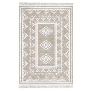 Washable Tassel Bordered Rug Non Slip Low Pile Rug Soft Throw Floor Cover Foldable Indoor Carpet for Living Room Bedroom Playroom Nursery - 1 of 4