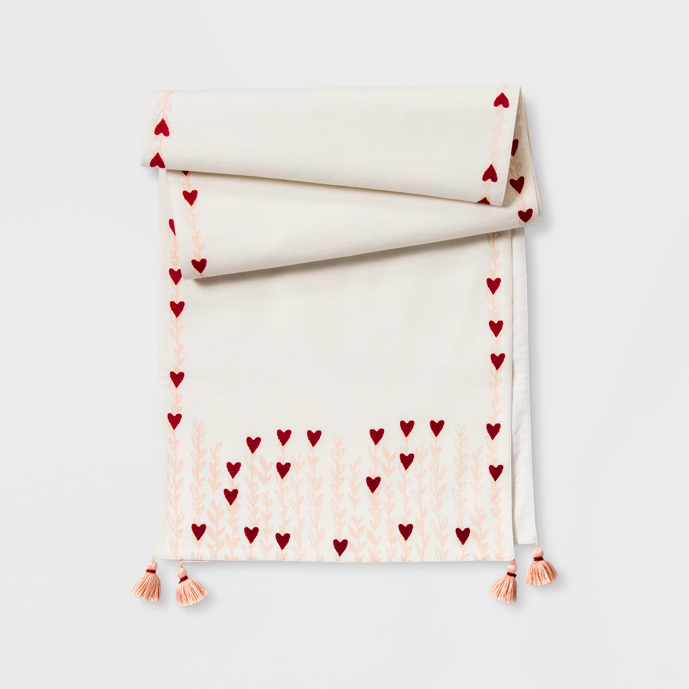 72"x14" Printed Heart With Tassels Table Runner Cream/Pink - Opalhouseâ¢ - image 1 of 2
