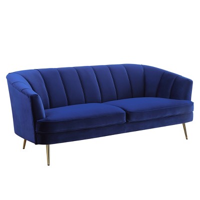 Eivor Classy Blue Velvet Tufted Sofa with Metal Legs