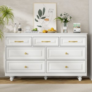 Farmhouse 7 Drawers Dresser, 51'' Wide Rustic chests of Drawers with Natural Texture, Wood Dresser Vintage Design, Storage Dressers Organizer, White - 1 of 4
