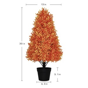 poetree 2.5 ft Autumn Artificial Fall Boxwood Topiary Tree Set of 2 in Pot,Fake Tree for Home Decor - 1 of 4