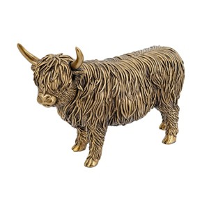TopComfy Decorative Holiday Scene Props Highland Cow Statue Farmhouse Decor Decorative Objects Home Decoration for Living Room, Gold, 14"*12"*8" - 1 of 4