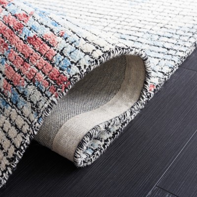 Ivory and Blue Abstract Hand-Tufted Wool Square Area Rug