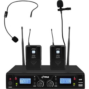 Pyle UHF Wireless Microphone System - Dual Body-Pack Transmitters, Headset & Lavalier Mics, LCD Display, Rack Mountable (PDWM3365.7) - 1 of 4
